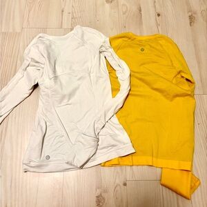 2 Lululemon Swiftly Tech Long-Sleeve Shirt - Utility Yellow & white